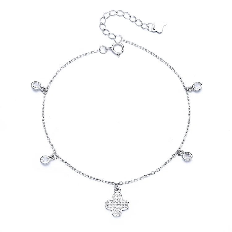 Factory Mini Clover Charm Pure Silver 925 Link Chain Bracelet for Girls Gift