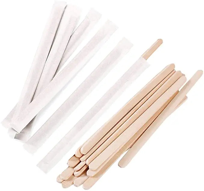 5.5" Disposable Premium Eco-friendly Birch Wood Stirrer 2.3mm Thick Minimalist Individual Wrapped Coffee Tea Beverage Stir