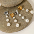 G3957 Wholesale Stainless Steel Pearl Earrings Gold Plated Texture Heart Pearl Pendant Earrings for Women Fashion Jewelry