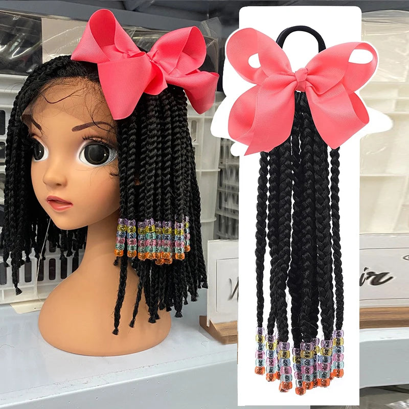 Fujia Premium High Temperature Fiber Ponytail Beads-Twin Beads Braided Ponytails for Little Girls Short Long Lengths Top Grade