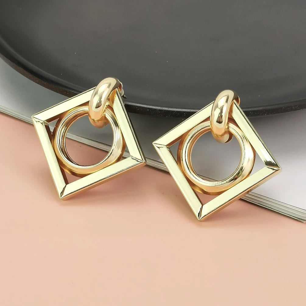 Geometric Metal Drop Earrings for Women Statement Punk Alloy Square Stud Earring Jewelry Fashion Accessories High-end Unique Design