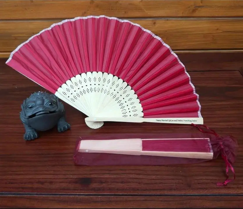Personalized Wedding Bamboo Hand Fan Custom Logo Folding Fans With Organza Bag Promotional Gift For Wedding Party