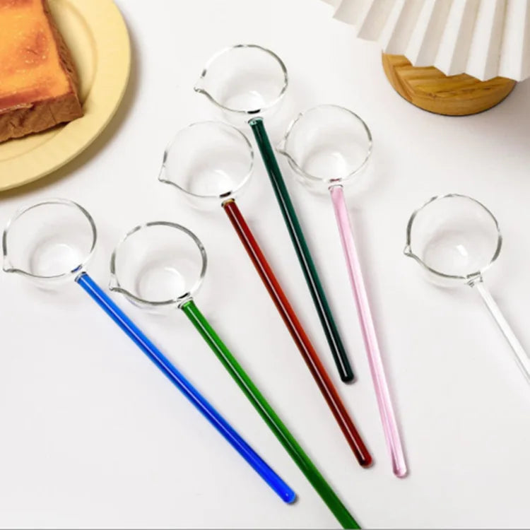 Color High Borosilicate Glass Long Handle Tea Spoon Transparent Seasoning Soup Dessert Coffee Spoon