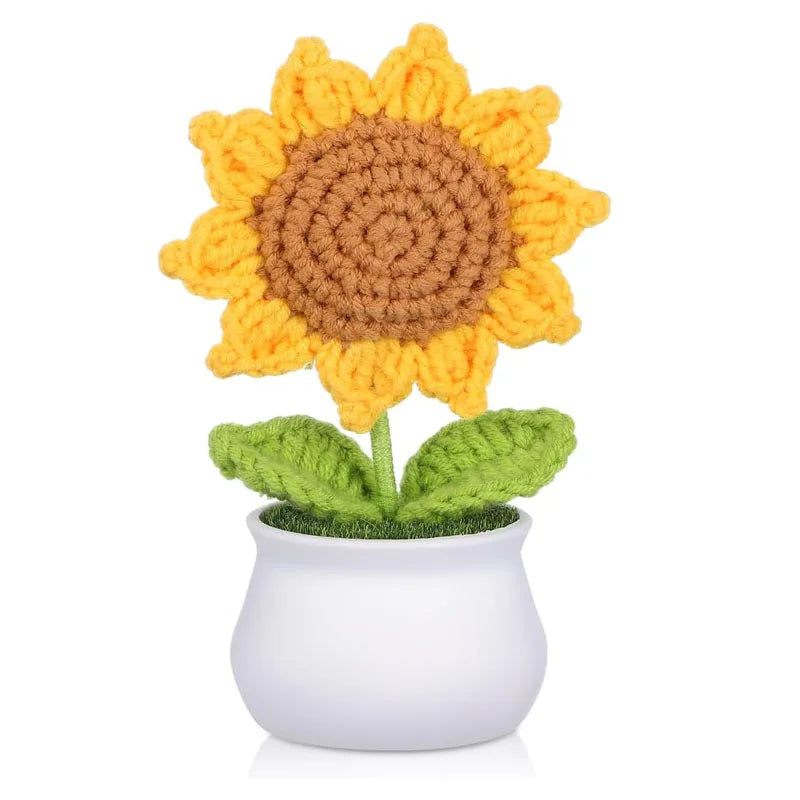 Beautiful Home Party Decoration Handcrafted Artificial Cotton Sunflower Knitted Crochet Flowers for Gift