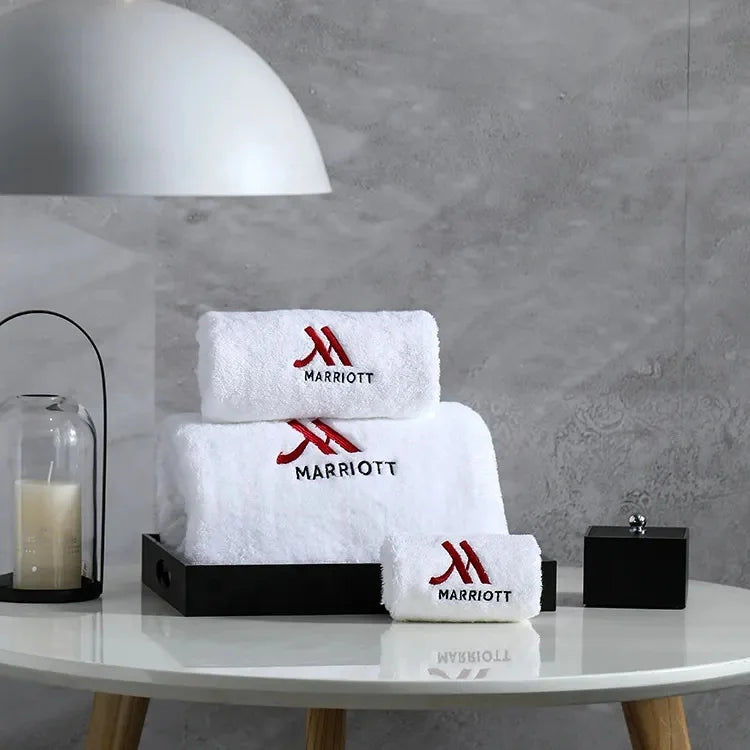 Quality 16'S Long-staple Cotton 100%  Plain White Marriott Hotel Towel With Customized Hotel Logo