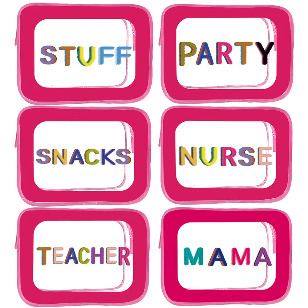 2025 New Transparent PVC Large Capacity Cosmetic Bag Zipper Closure Eco-Friendly Letter Pattern Holiday Gift Travel Storage Bag