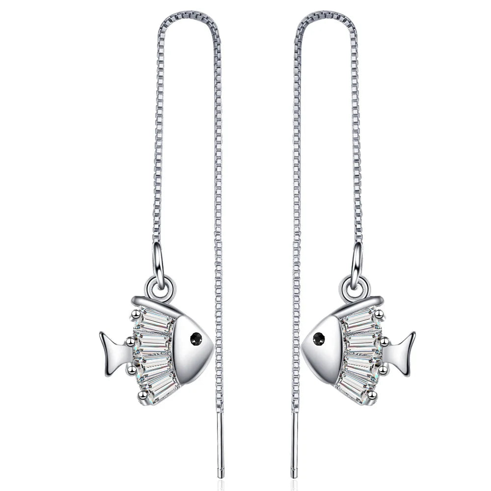 Symmetrical Fish Chain Long Tassel Drop Earring for Women Statement Dangle Earrings Symmetrical Fish Ear Line Jewelry Gift