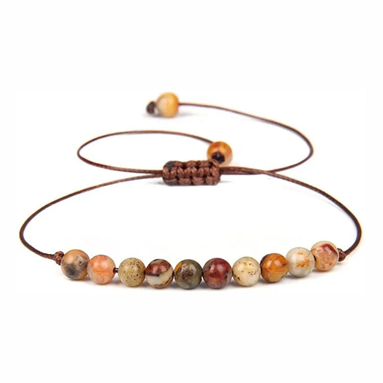 Handmade Bohemian Geometric Natural Stone Agate Bracelet Trendy Wax Wire Braided Beaded Design Adjustable for Beach Windy Gift