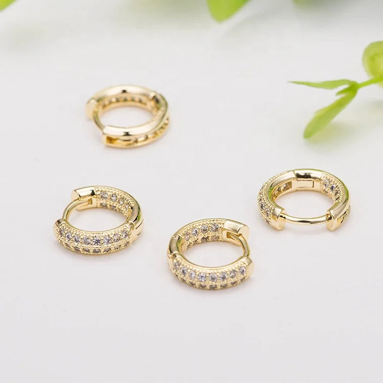 New Hot Sale 14k Gold Geometric Earrings Zircon-encrusted Jewelry Accessories Round Huggie Earrings  Hoop Earrings