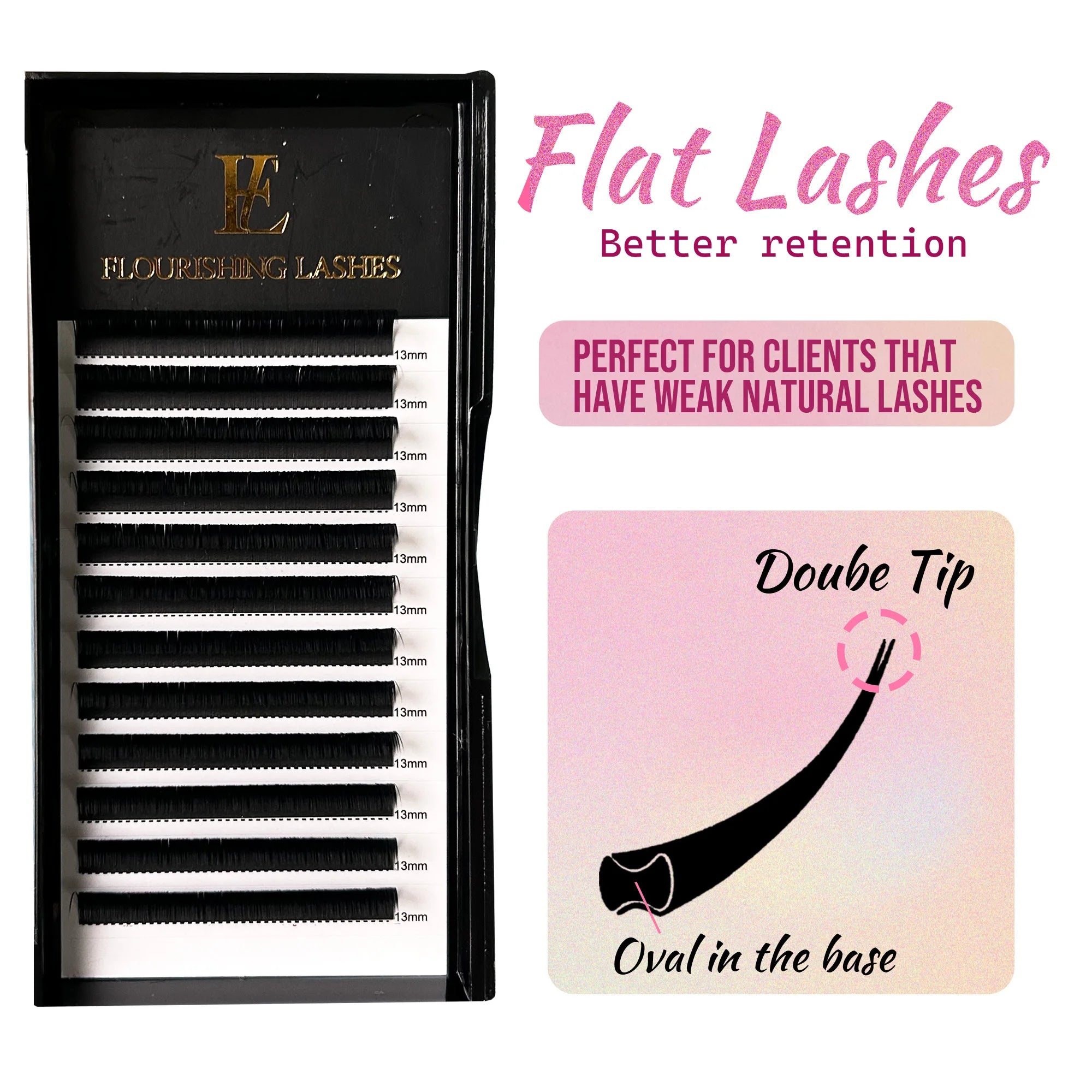 Handmade Matte Black Ellipse Flat Lashes Individual 0.15 0.20 mm Split Tips Extensions Premium Cashmere Eyelashes
