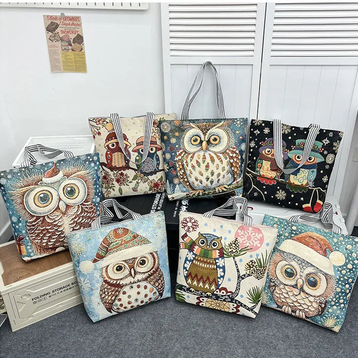 Custom Logo Owl Printed Eco Friendly Recycled Plain Bulk Large Cotton Canvas Grocery Shopping Tote Bags