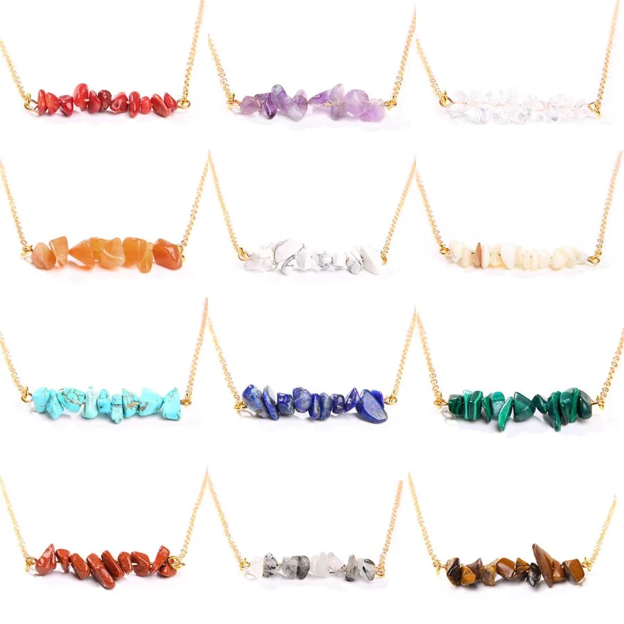 Natural Stone Irregular Gravel Crystal Pendant Necklace for Women Alloy Clavicle Chain Gemstone Necklace Fashion Jewelry