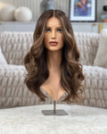 Brown Color Balayage Wigs European Hair Double Drawn Ash Highlight Natural Wavy Jewish Wig Kosher Invisible Knots Bleach Knots