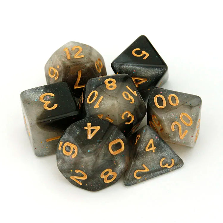 Custom Logo 20-Sided D20 Acrylic Glitter Dice Set Bulk 16mm Black & Gray Polyhedral Resin & Plastic for Games & DND