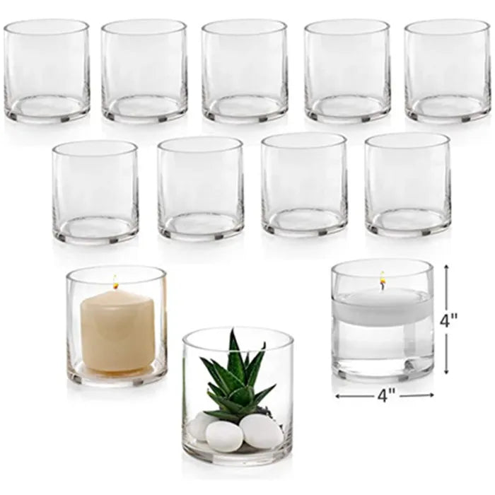 Set of 12 Glass Cylinder Vases 4 Inch Tall Pillar Candle Floating Candles Holders or Flower Vase Perfect As a Wedding