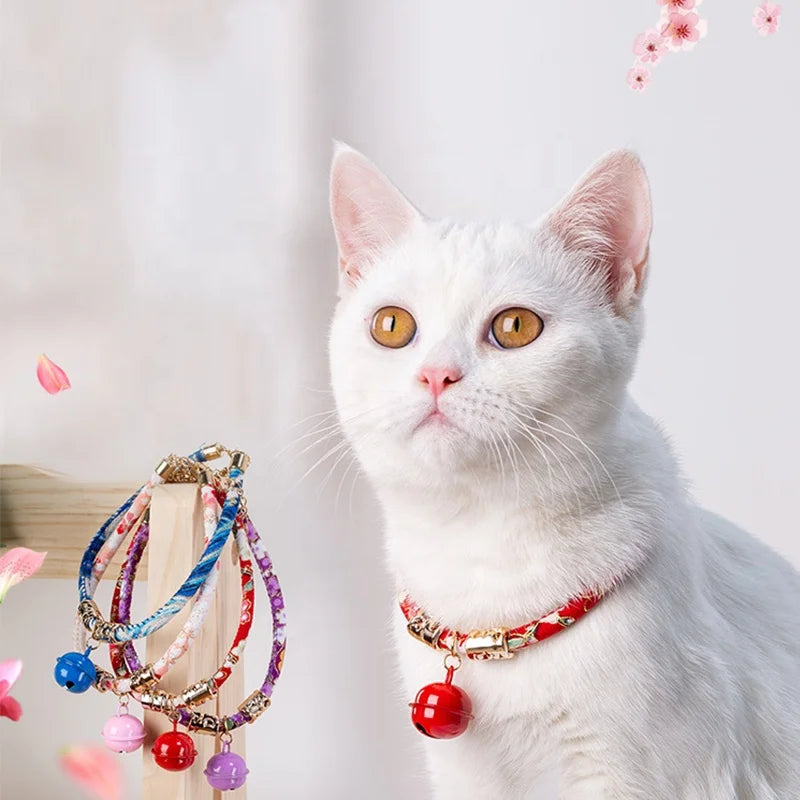 Classic Floral Patterned Cat Collar with Bell Ready Stock Dog and Cat Accessories for Pets