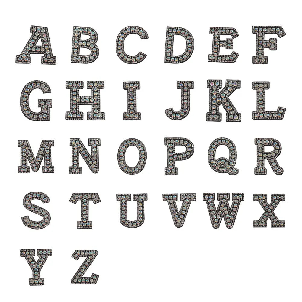 HFOUR 26 Letter Sets A-Z Hand-Sewn Flatback with Loose Glass & Non-woven Fabric Rhinestones 4.5cm Round Patches for Garment