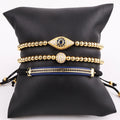 High Quality Classic Design Luxury CZ Pave Eye Charm Stainless Steel Beads Braided Custom Logo Macrame Bracelet Men