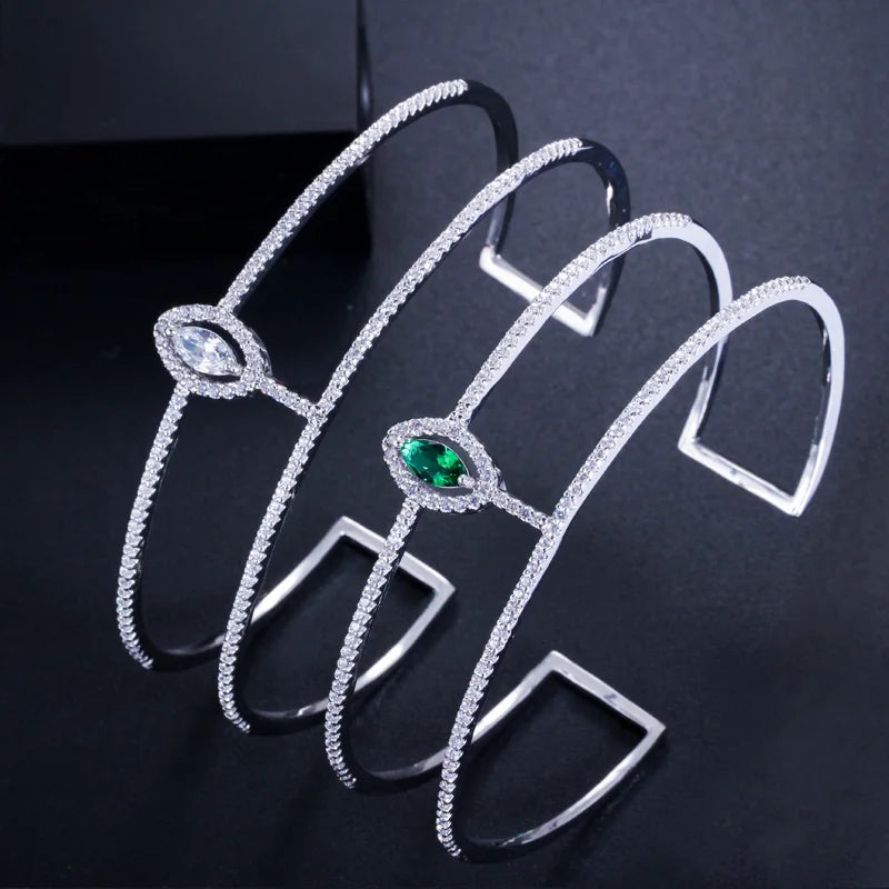 Fashion Brand White Gold Silver Plated Ladies Exquisite Bracelet Jewelry Micro Paved Cubic Zirconia Big Cuff Bangles for Women