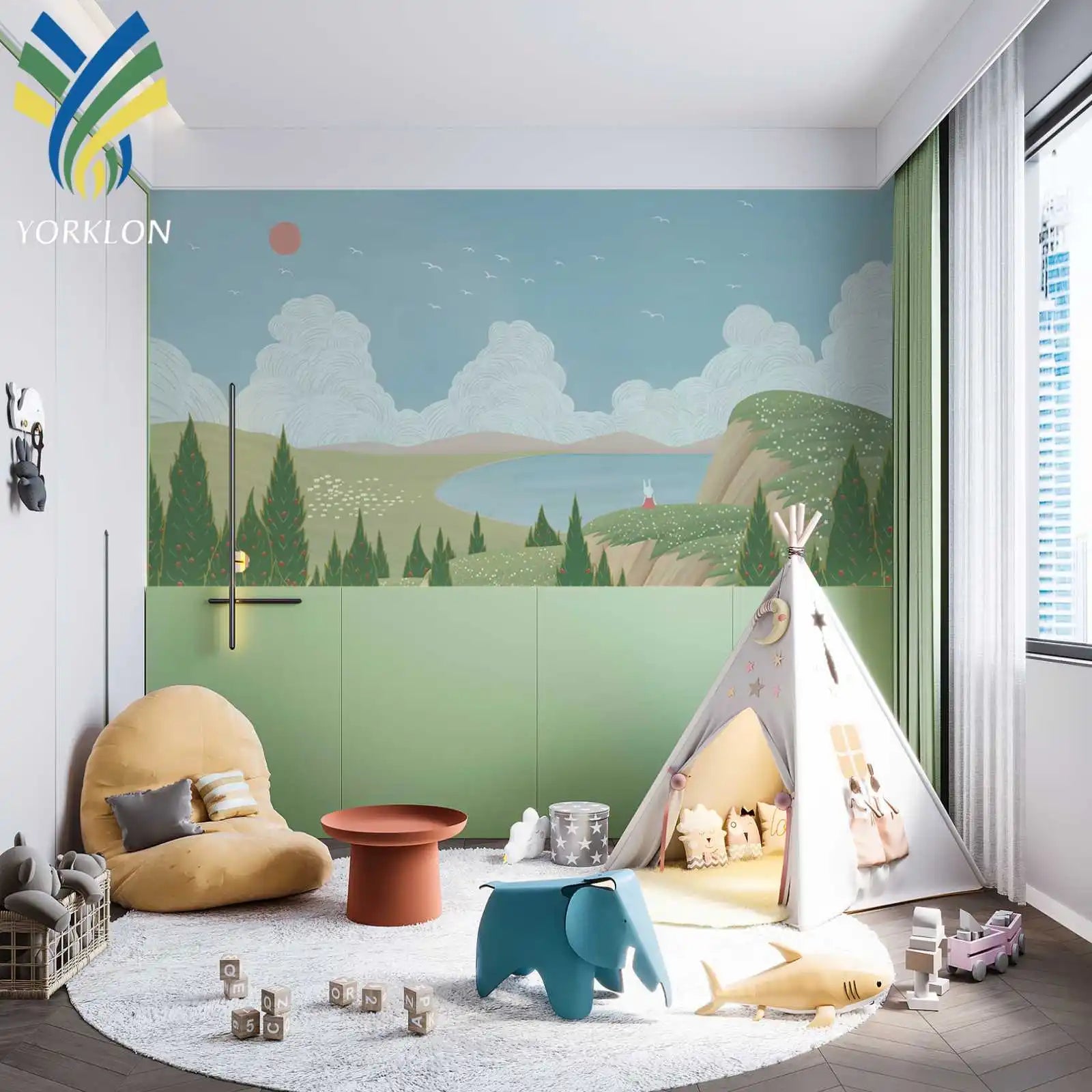 Custom Printed 3D Watercolor Cartoon Rabbit Scenery Pink Flower White Floral Mural Wallpaper for Kids Fabric Material Waterproof