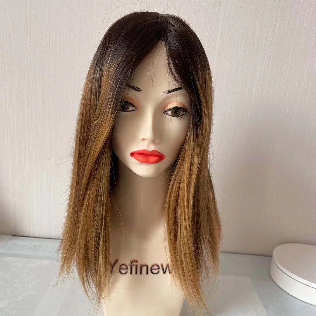 Yefinewig Dark Rooting Brown Glueless Silk Top Lace Front Wigs