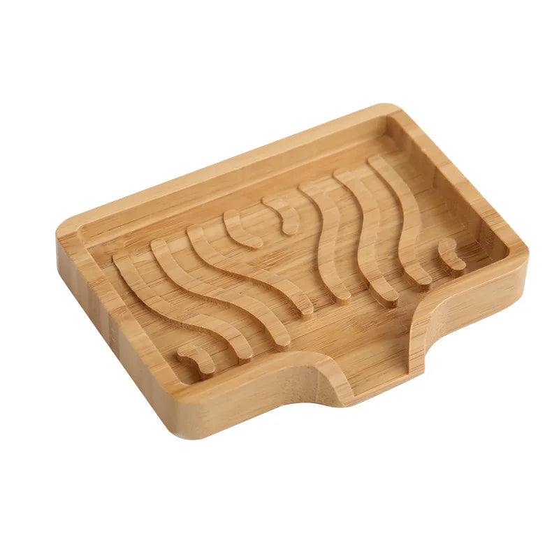 Natural Bamboo Soap Dish Waterfall Design Bathroom Sink Soap Tray Soap Saver for Shower Keep Dry