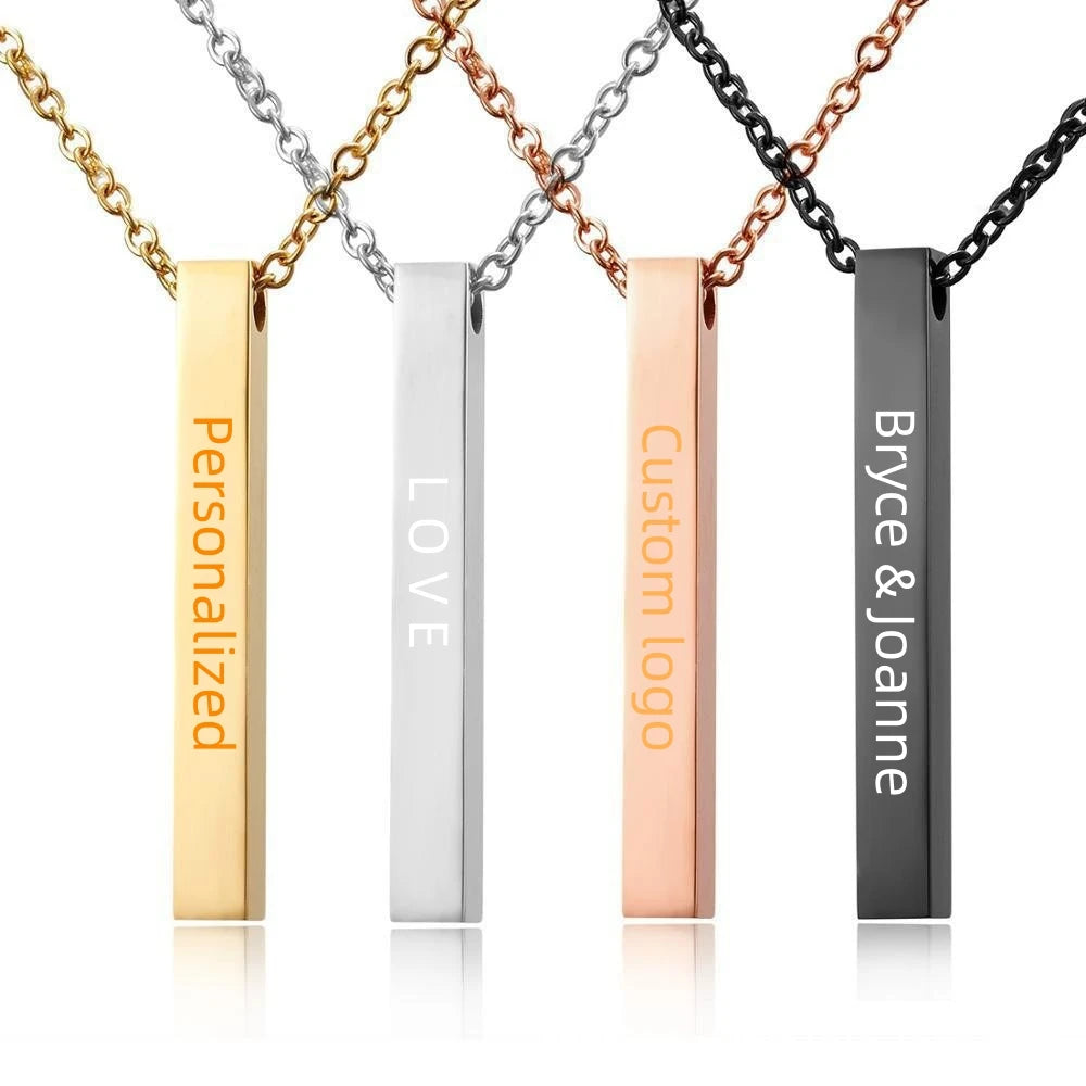 BM Customized Engraved Logo Stainless Steel Cube Necklaces Personalized Blank Bar Necklace