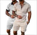 S-5XL Summer New Large Size Men's Casual Color Contrast POLO Zipper Lapel Shirt Short-sleeved Shorts Suit