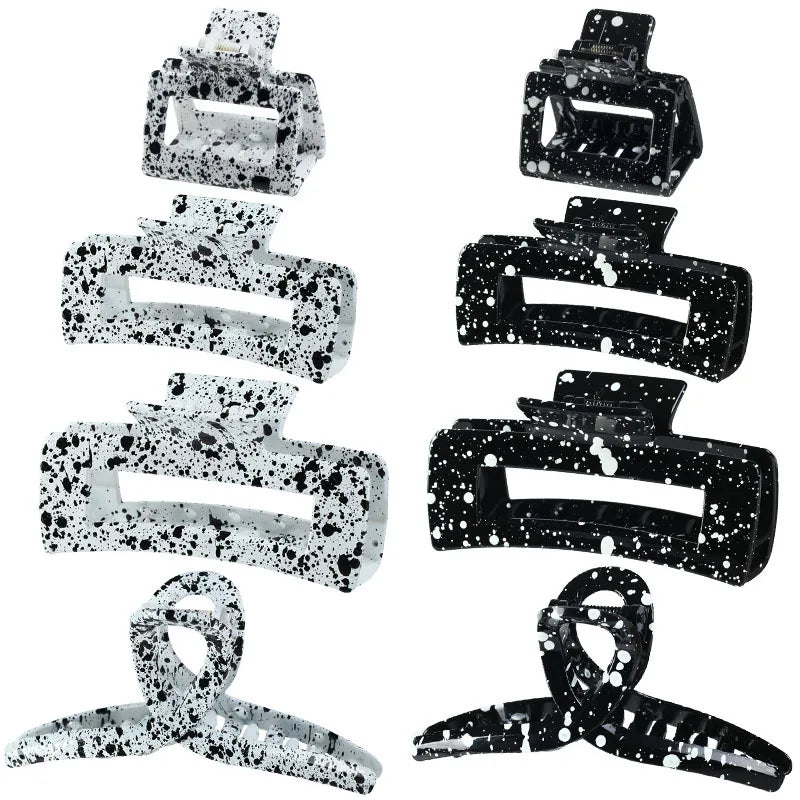 MIO Wholesale Women Large Hair Claw Clip Black and White Dots Hand Painted Hair Clip Rectangle Square Plastic Hair Claw Jaw Clip