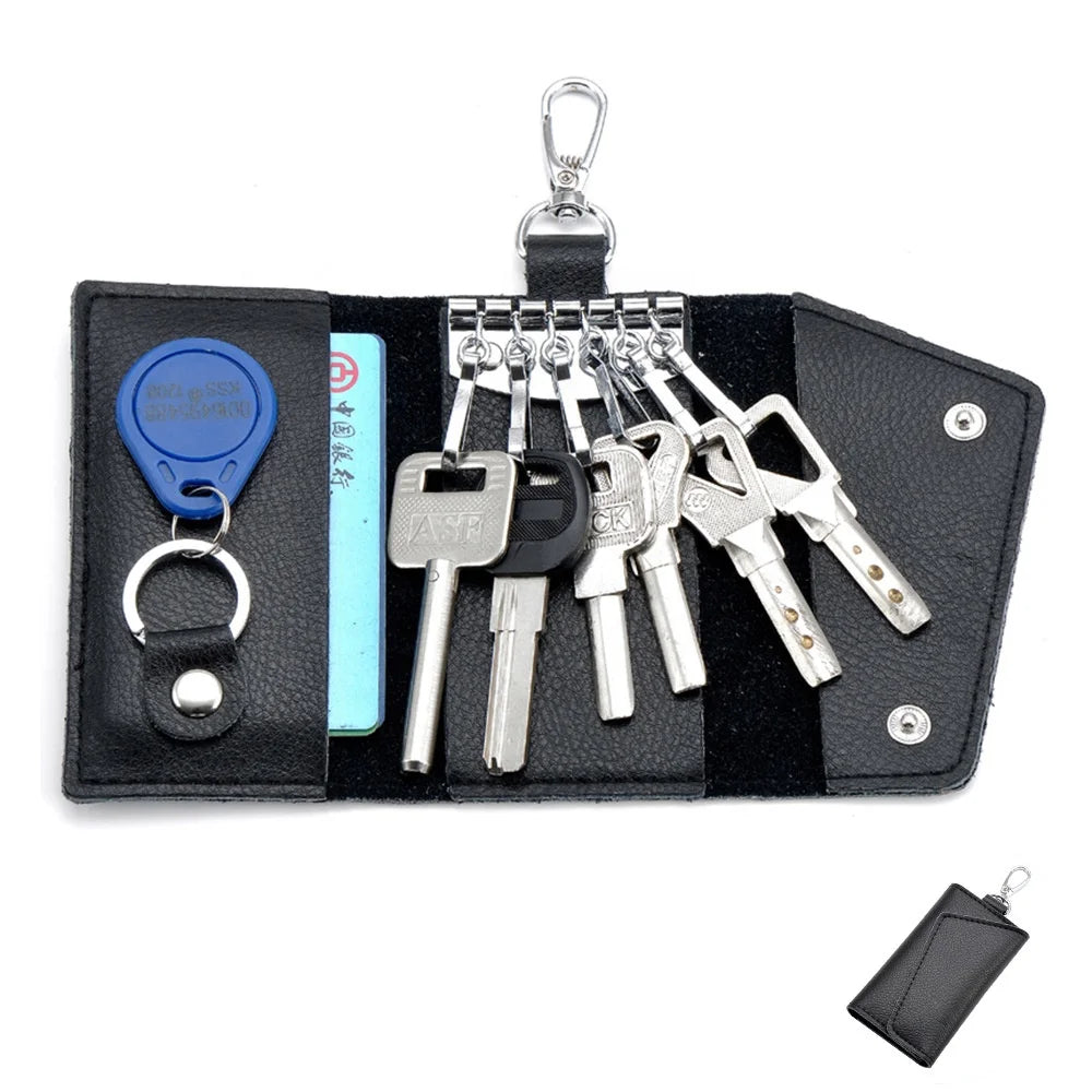 2024 Functional Hotel Key Card Holder Genuine Leather Keychain Organizer Pouch Car Keys Housekeeper Mini Card Key Case Bag