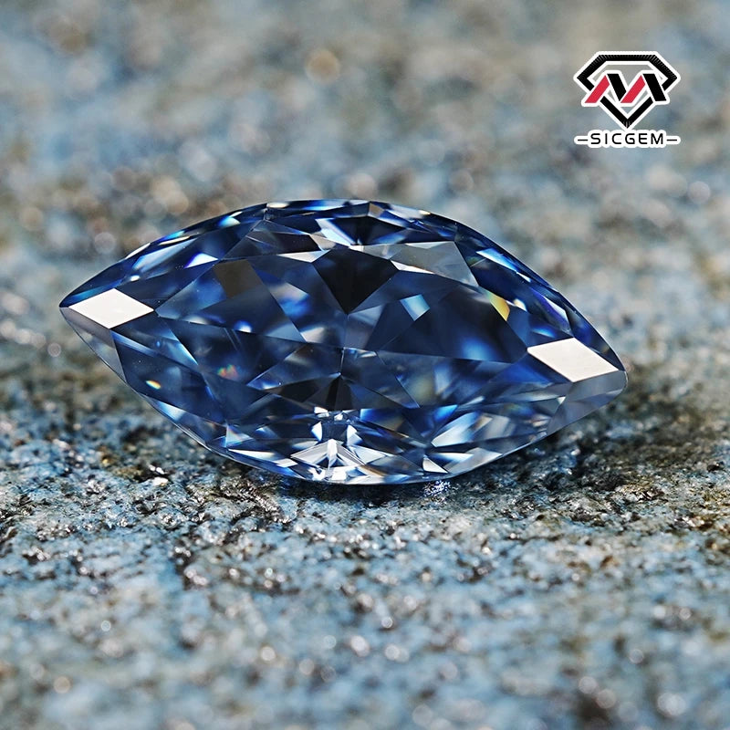 SICGEM Moissanite Gemstone 1ct 2ct 3ct Blue Color Marquise Cut VVS Moissanite Diamond  for Decoration and Jewelry