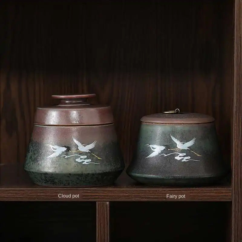 Ruihe Chengxiang large ceramic tea pot handmade retro Kiln baked glow stoneware tea tins sealed pot tea storage warehouse