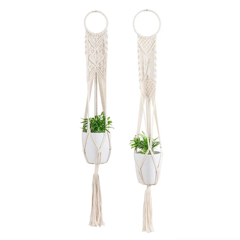 D-MW006 Handmade Indoor Outdoor Wall Hanging Planter Basket Flower Pot Holder Boho Home Cotton Macrame Plant Hangers Decor