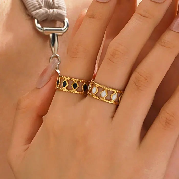 Fashion Jewelry Rings Gold Plated Open Stainless Steel Drip Oil Geometry Ring for Women