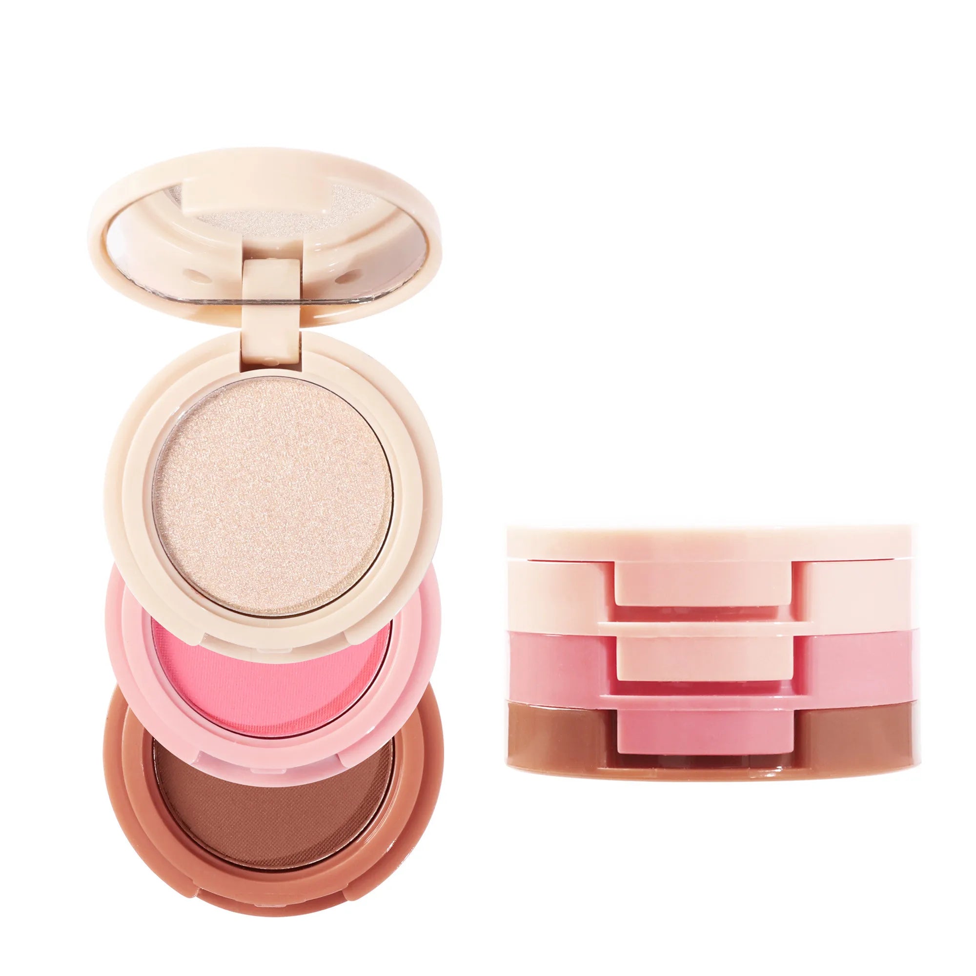 HANDAIYAN Portable 3 in 1 Face Makeup Highlights Blush Contouring Multifunctional Combination Powder Blusher