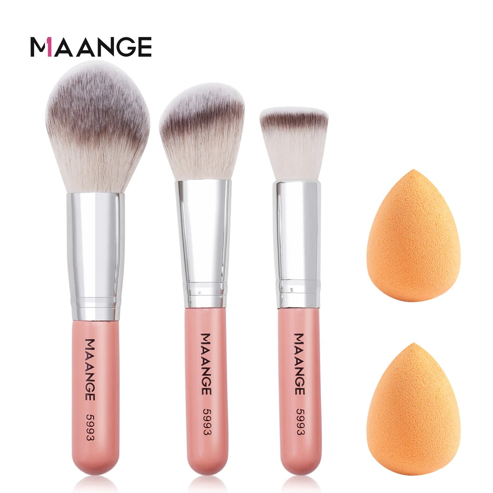 Maange Beauty Tools Makeup Brush Set Private Label Custom logo 3pcs Concealer Powder Foundation Brush with Makeup Sponge