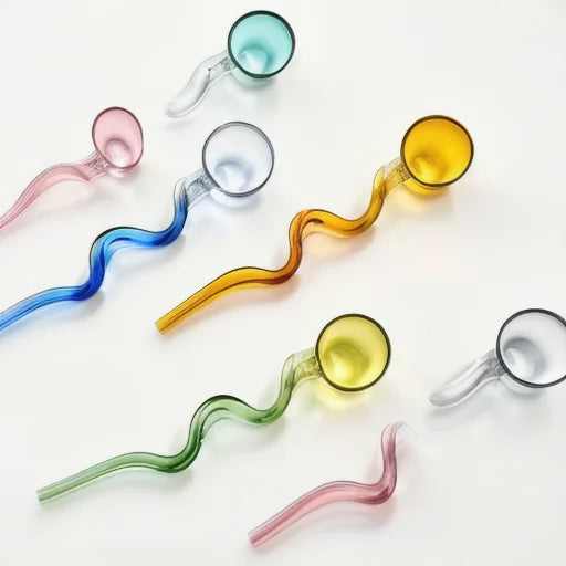 Cute Colorful Glass Curved Handle Spoon Candy Borosilicate Glass Spoon Heat-resistant Glass Dessert Ice Cream Spoon