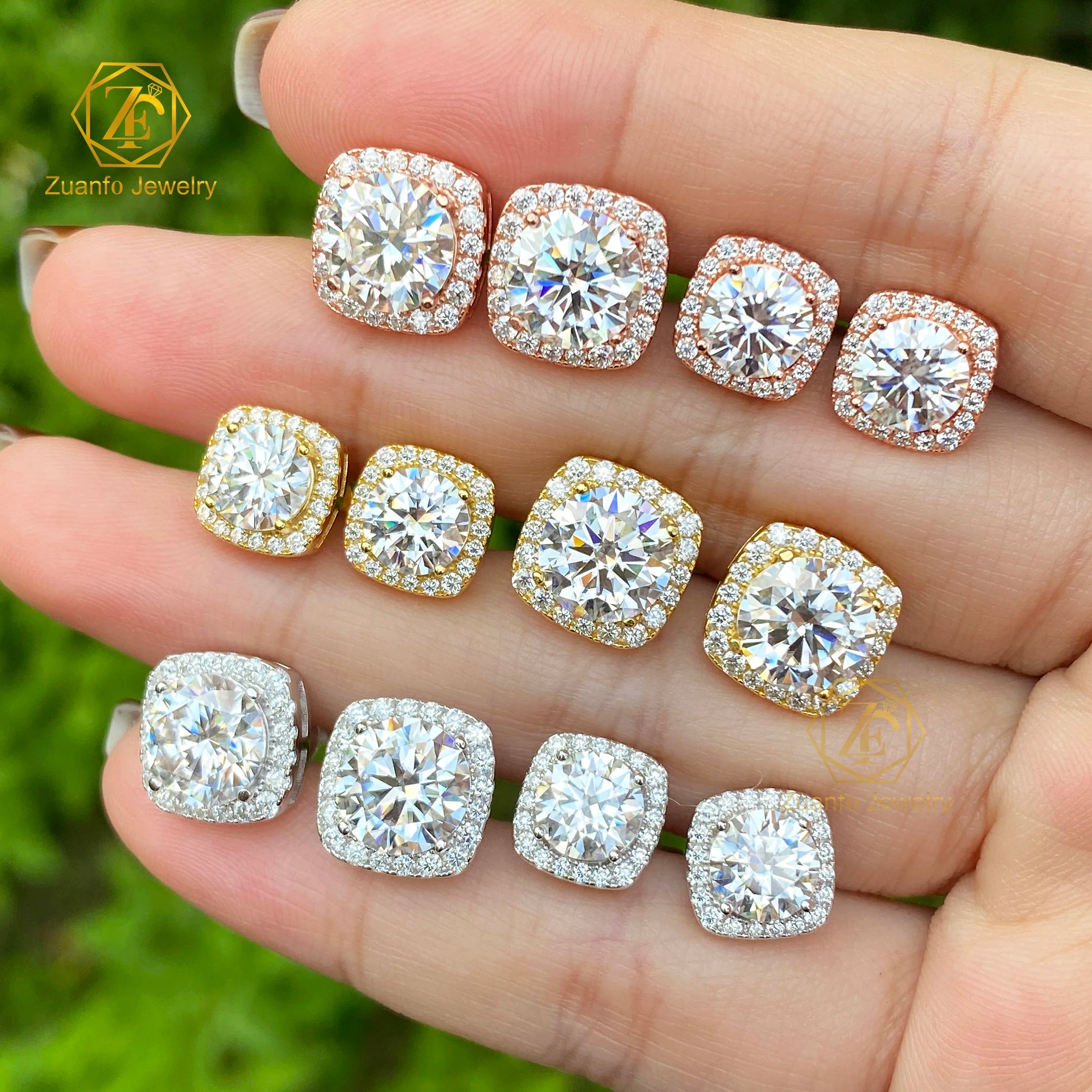 1ct 2Carat 925 Sterling Silver Base Waterproof Ear Studs Jewelry 18k Gold Plated Round Moissanites Stud Earrings for Women