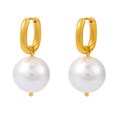 Fashionable Stainless Steel 18k Gold Plated U Shaped Waterproof Jewelry Imitation Pearl Pendant Earrings YF6061