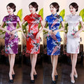 2023 New Spring and Summer Improved Cheongsam Dress Satin Print Daily Banquet Women's Performance in Large Size Mother