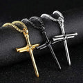 Retro Non Tarnish Stainless Steel Steel Double Nail Cross Pendant Necklace for Men Punk Style Men's Necklace Jewelry