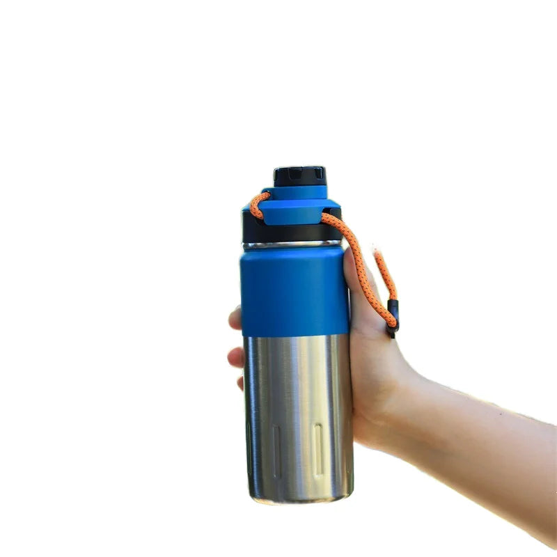 Portable Outdoor 304 Stainless Steel Double Layer Insulated Sports Water Cup New Vacuum Thermos Rope Lifting Space Pot Straw