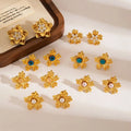 French Vintage Style 18K Gold Plated Waterproof Irregular Texture Flower Stainless Steel Stud Earring Set