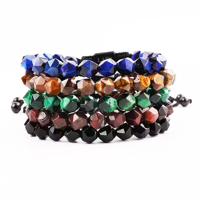 Fashion Natural Stone Faceted Tiger Eye Beads Custom Logo Friendship Macrame Bracelet Men JBS11393