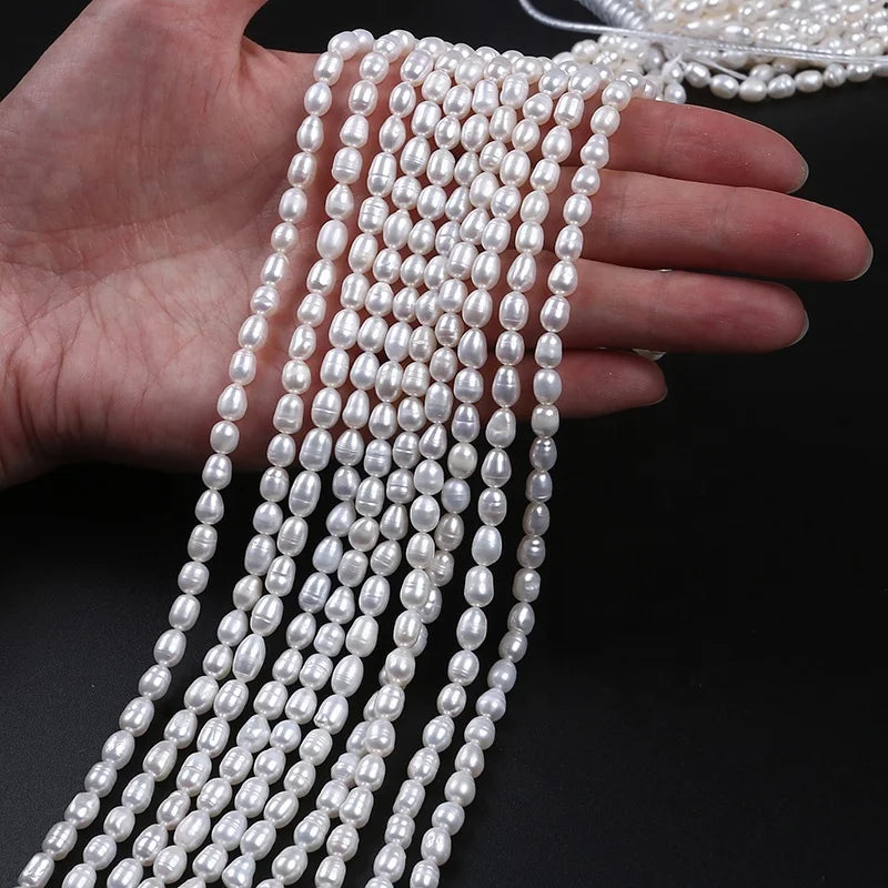 4.5-5mm Nature White Rice Shape Pearl Wholesale Freshwater Loose Necklace Beads Pearl Strand