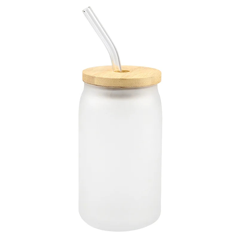 Wholesale  DIY Sublimation Blank 12oz 16oz Gift Promotional Cola Glass Sublimation Glass Tumbler with Bamboo Lids and Straws