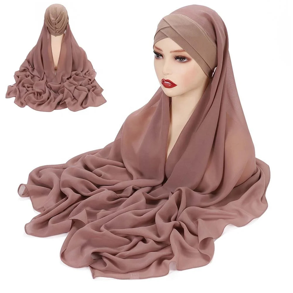 Sharut Wholesale Supplier Turkey Fashion Muslim Women Scarf Shawl Headscarf 2 in 1 Inner Caps Chiffon Instant Hijab Scarf