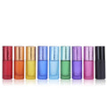 In Stock5ml 10ml rainbow Color Frosted Glass Roller Bottles With Brushed Aluminium Cap and Steel Roller
