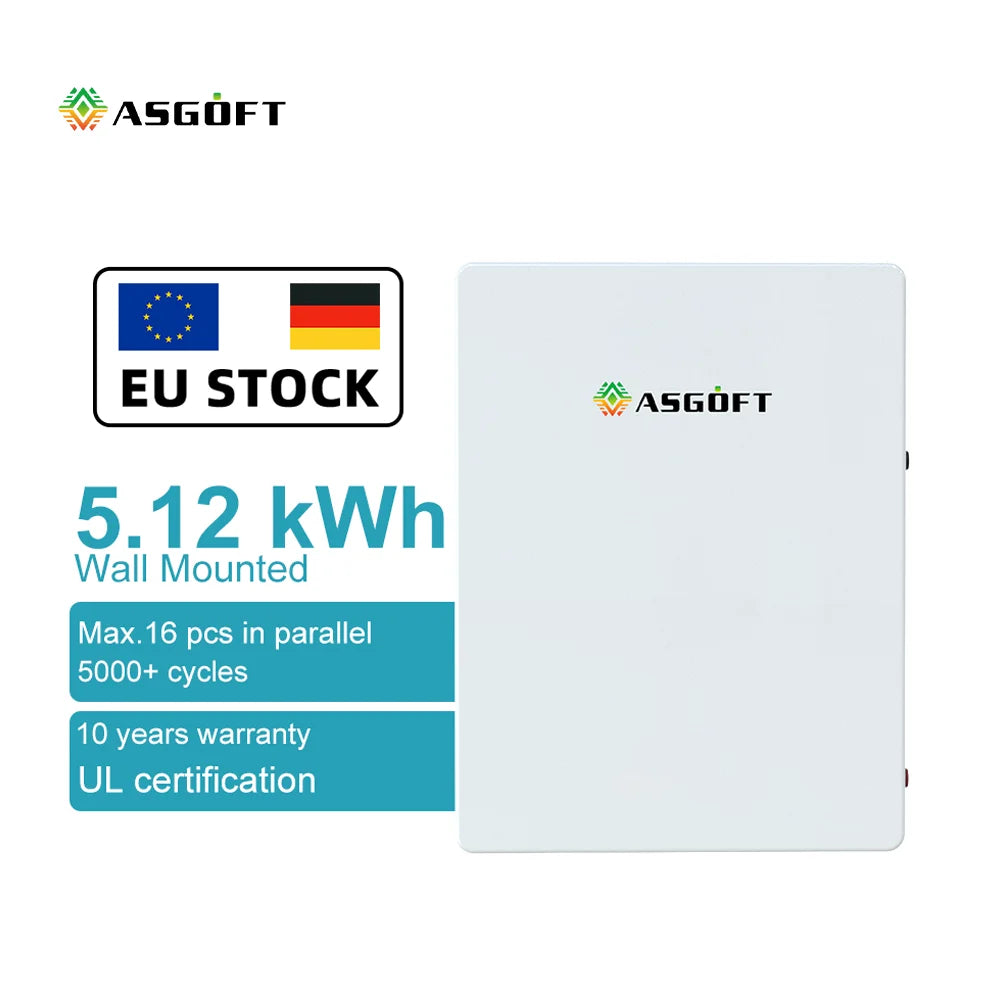 EU Stock Lifepo4 Lithium Ion Batteries 51.2V 48V 5Kwh 10Kwh 15Kwh 100Ah 200Ah 300Ah Wall Mounted Solar Energy Battery Home Use