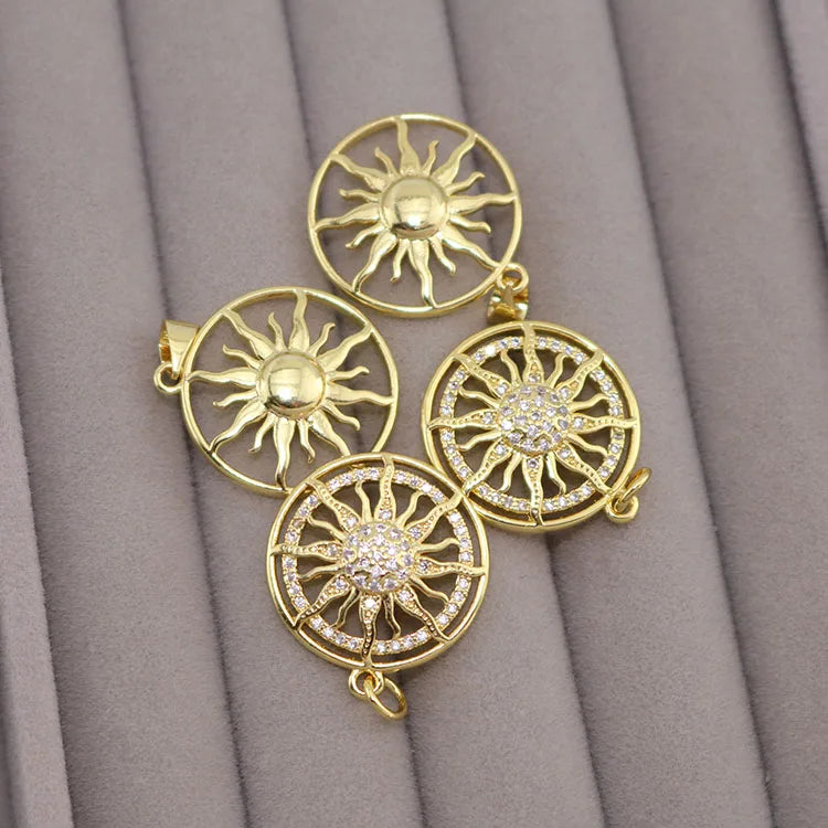 CZ8757 Mini 18k Gold Plated Cz Micro Pave Sun Sunburst Sunrise Sunshine Solar Charm Pendant Diamond Small Jewelry Supplies